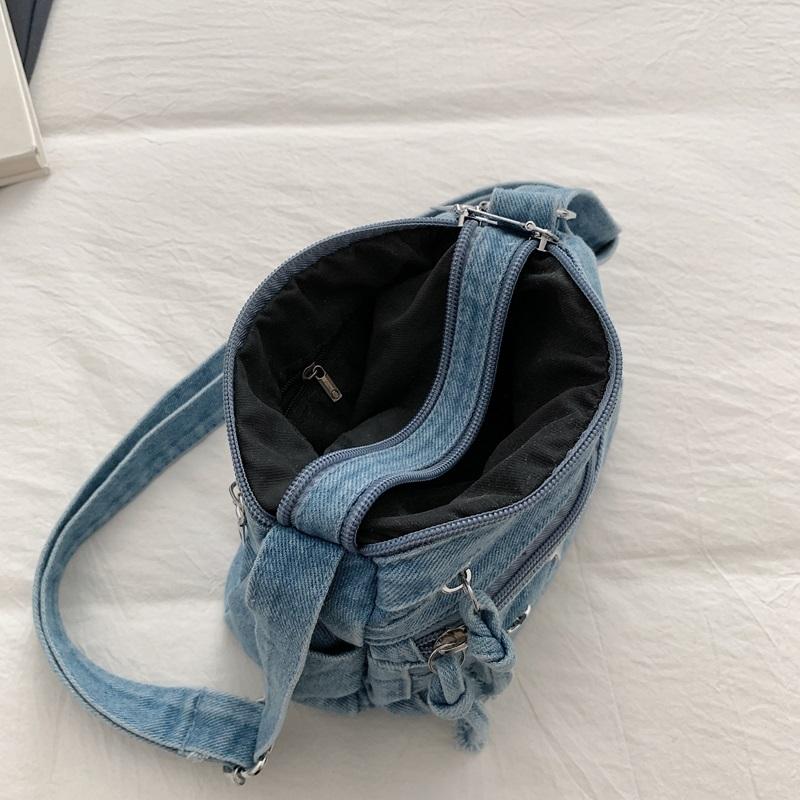 Womens Denim Crossbody Bag Casual Small Shoulder Purse Multi Zipper Handbag for Daily Use