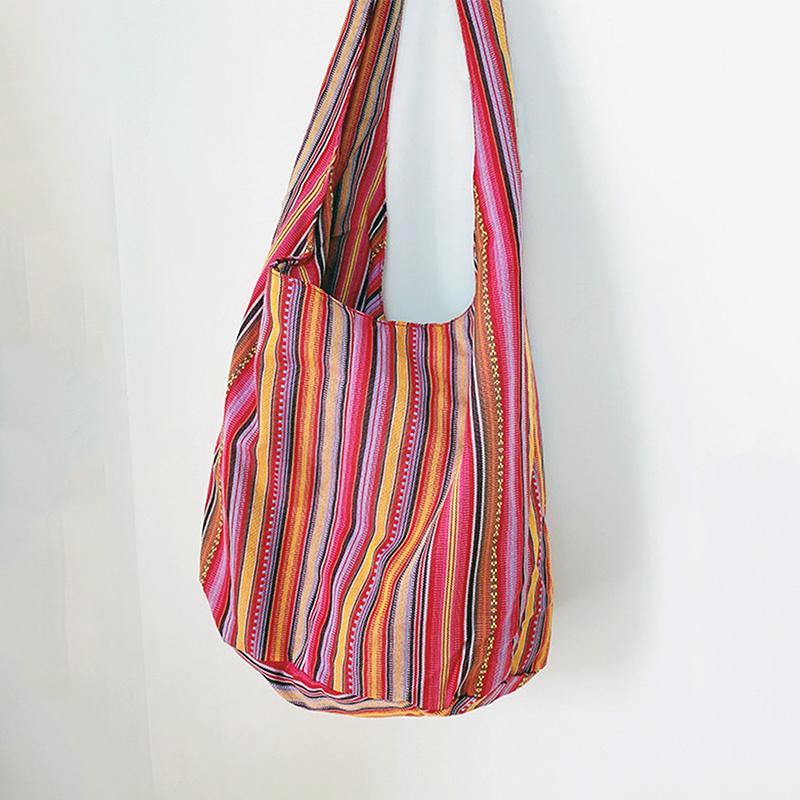 Kontrastfarben bedruckte Böhmischer Ethno-Stil Große Kapazität Minimalistische Damen Schulter-Umhängetasche