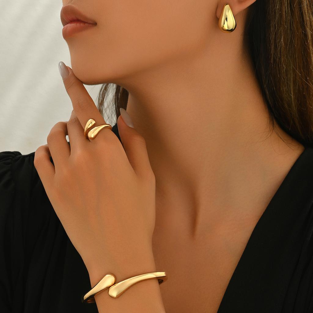 Women's Bracelet Ring Set Geometric Water Drop Design Earrings Versatile Light Luxury Hot-Selling Jewelry for Women