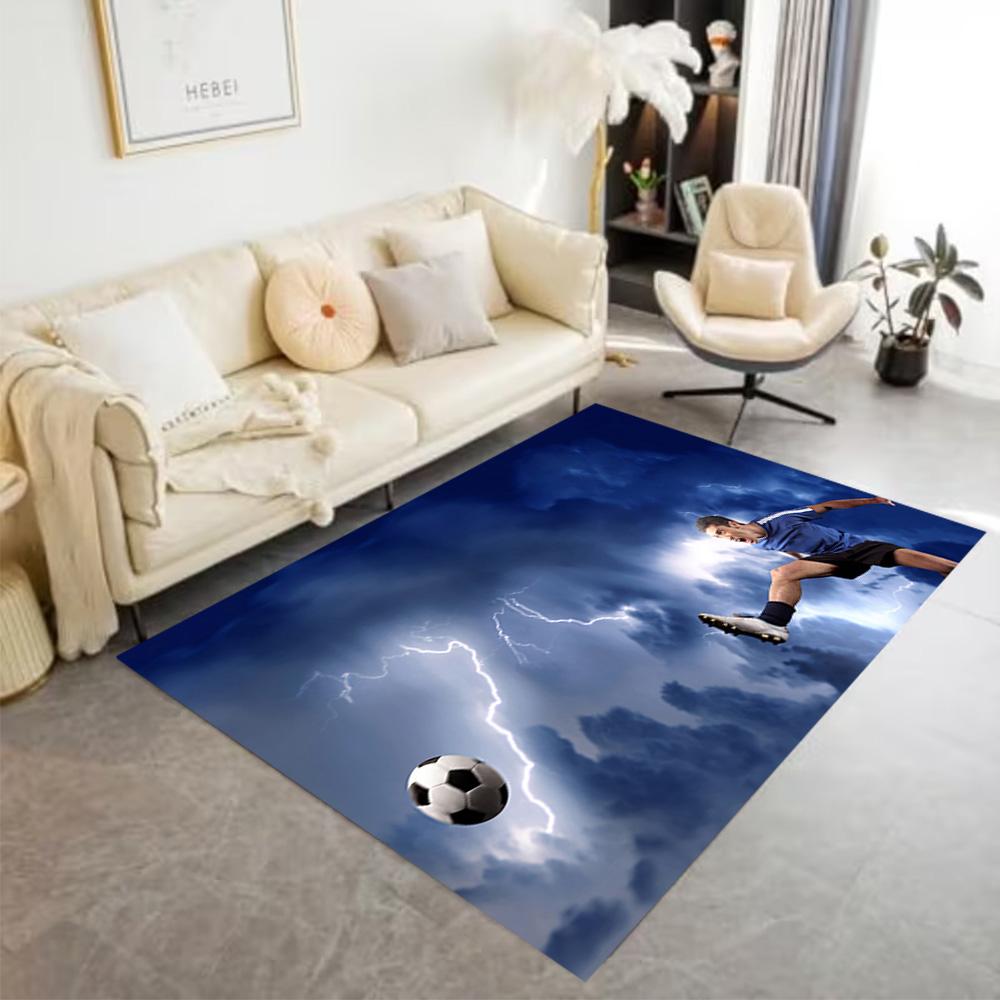 Soccer Ball Stormy Sky Floor Mat Perfect for Dining Room Outdoor Entryway Balcony Anti-slip Rug Anime Office Decor Spiritual Gift