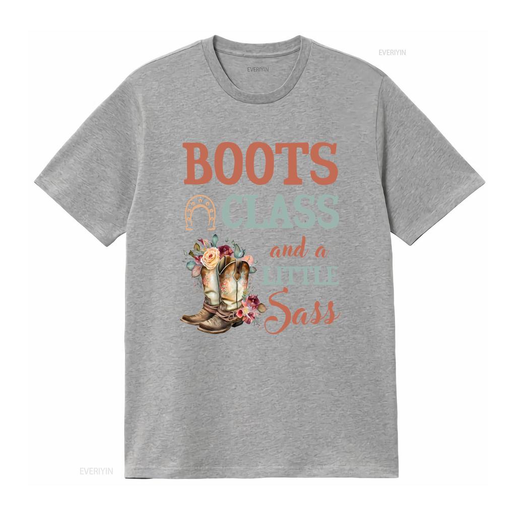 Horse T Shirt Boots Class And A Little Sass Lover Rider Owner Trainer HOR278F01 Vintage Washed Top For Everyday Wear Stretched
