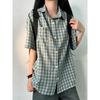 Retro Hong Kong Style Plaid Short Sleeve Shirt