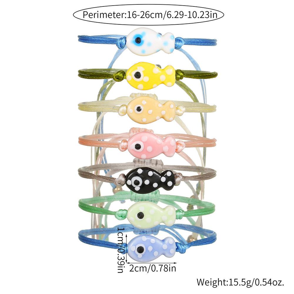 Braccialetti Tessuti a Mano con Pesci Animali in Ceramica per Donne e Uomini con Punti Multicolor Regolabili