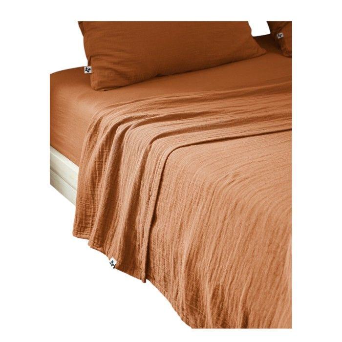 Drap plat - Gaia - 240 x 300 cm - Double gaze de coton - Couleur abricot