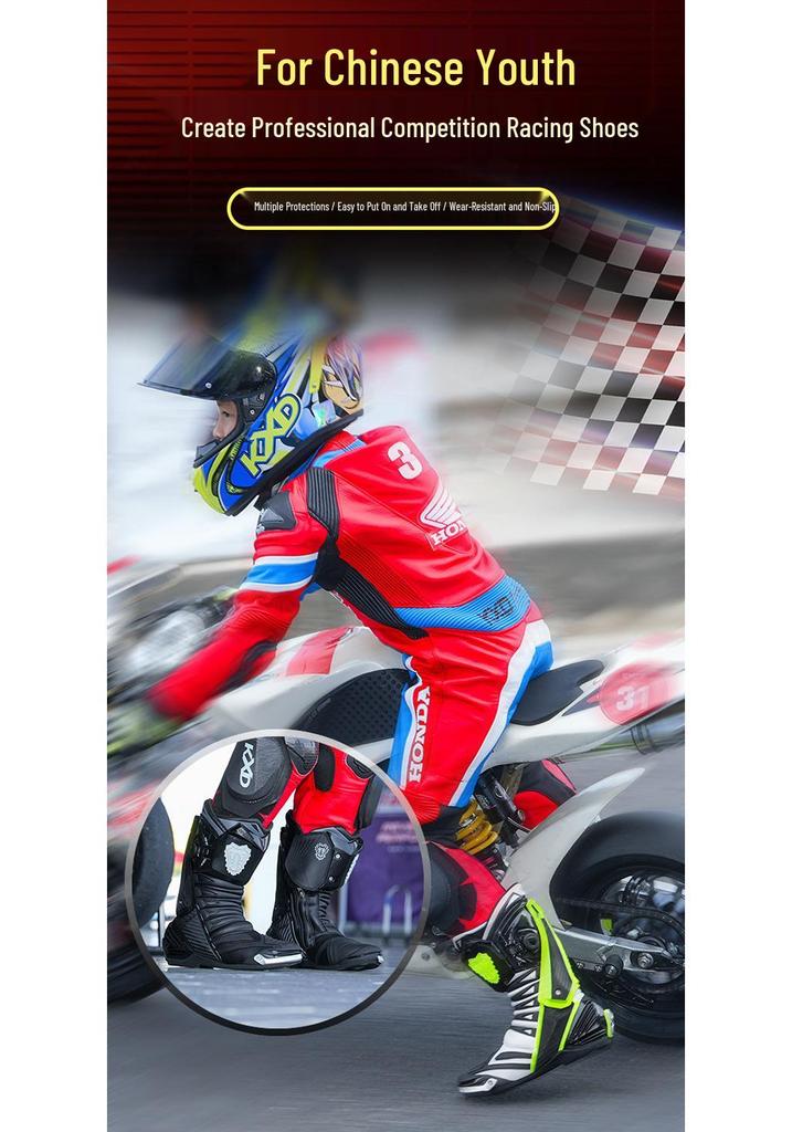 Nine-core Wolf Motorcycle Shock-Absorbing Anti-Fall Off-Road Long Boots for Kids, Wear-Resistant Track Riding Shoes for All Seasons.