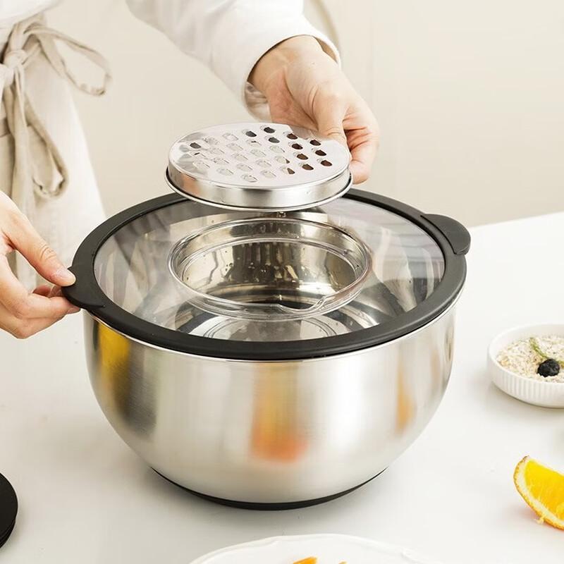 WuTuo Stainless Steel Mixing Bowl Set with Lid and Grater