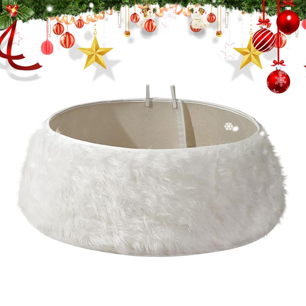 Christmas Tree Base Collar Artificial White Luxurious Plush Christmas Tree Collar Bow Blanket Adjustable Tree Skirt Decor