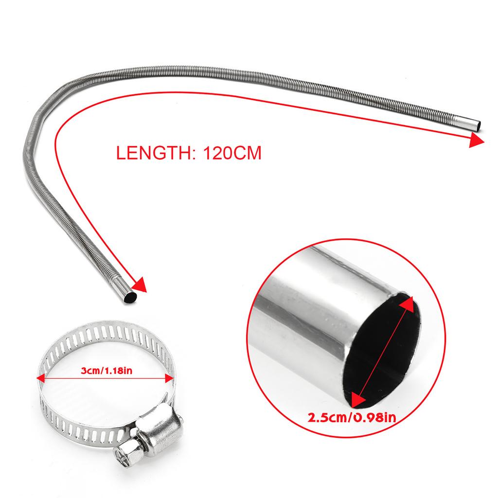 120cm Stainless Steel Exhaust Pipe with Two Clips Air Diesel Heater Car Parking Exhaust Pipe for Diesel Heating