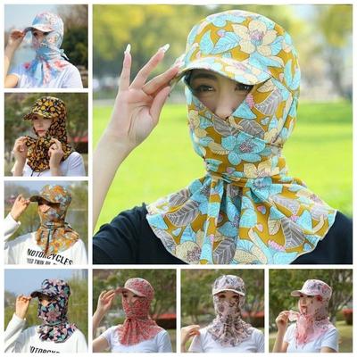 Anti-UV Blumenpflück-Teemütze Tragbares Polyester-Sonnenschirm-Schal-Kappe Chinesischer Stil Dünner Nackenschutzhut Joggen