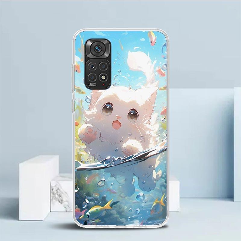 Cartoon Cute Cat Fish Aesthetic Phone Case For Xiaomi Redmi Note 15 14 14S 13 12S 12 Pro Plus 11S 11 11T 11E 10S 10 + Soft TPU B