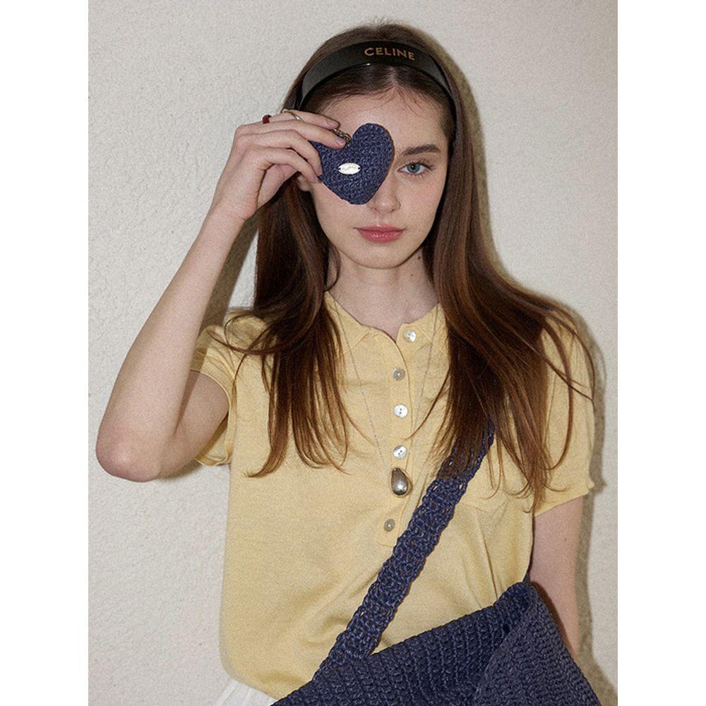 Slowslowly Chubby Heart Handmade Crochet Raffia Keyring _ Navy