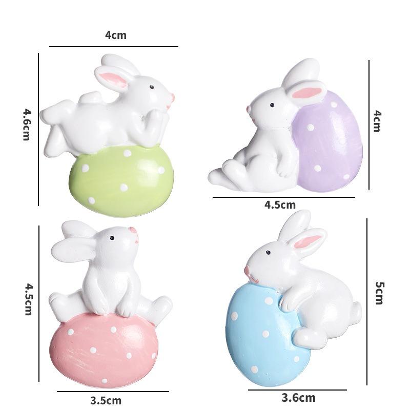 4PCS Cute Cartoon Rabbit Resin Easter Refrigerator Easter Egg Fridge Bunnies Figurines Fridge Stickers Home Kitchen Decor