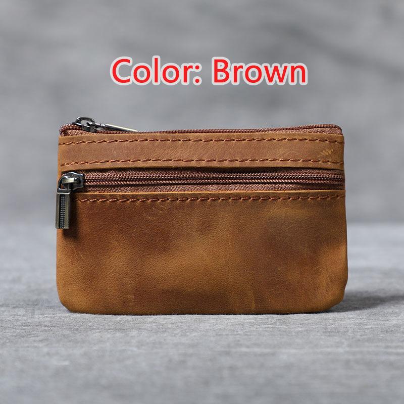 Primul strat din piele de vacă Mini mic Suport card de schimb Nou retro din piele lucrată manual Husă pentru permis de conducere Geantă cu fermoar pentru monede Poșete subțiri Portofel