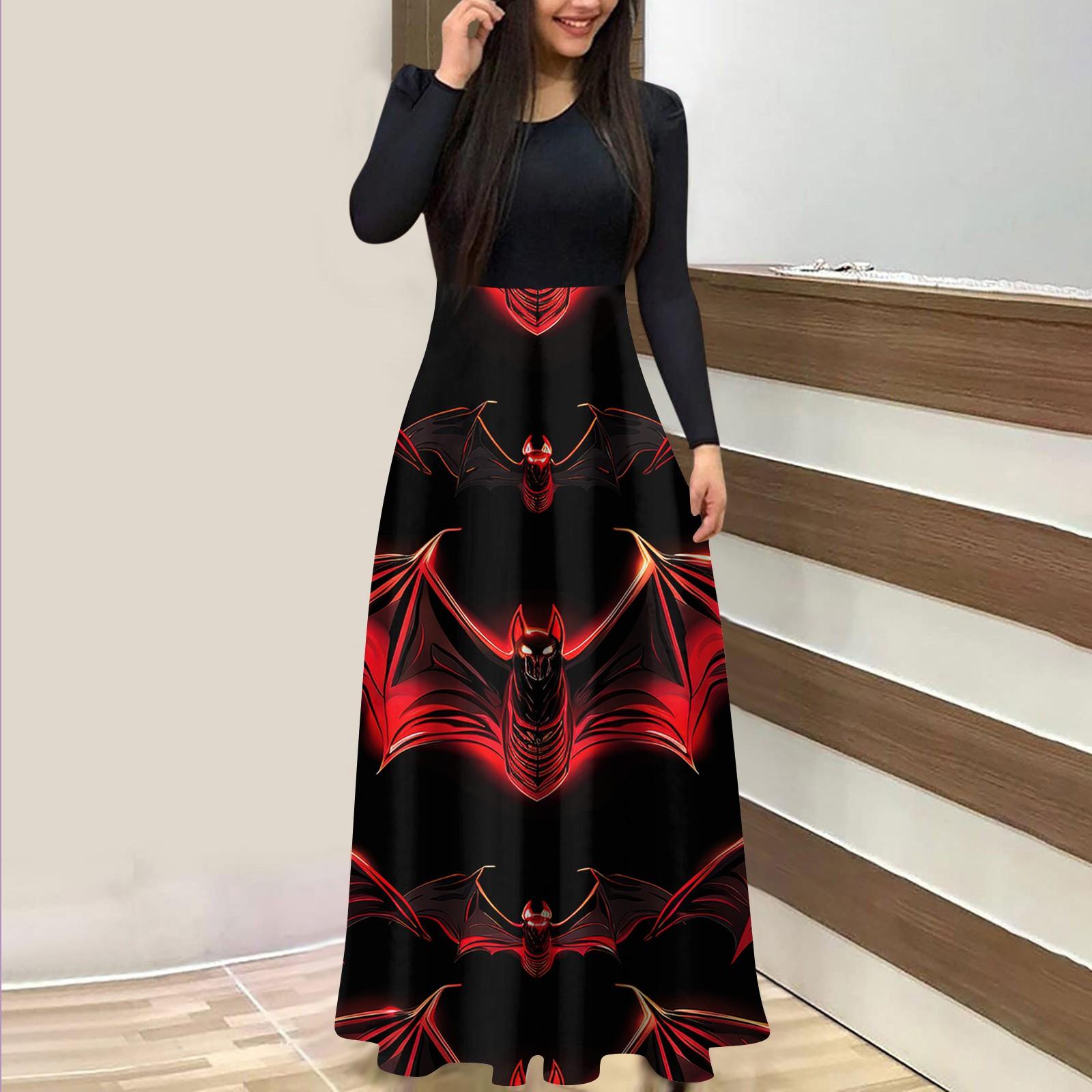 

Женское модное повседневное платье макси с круглым вырезом и длинными рукавами L красный