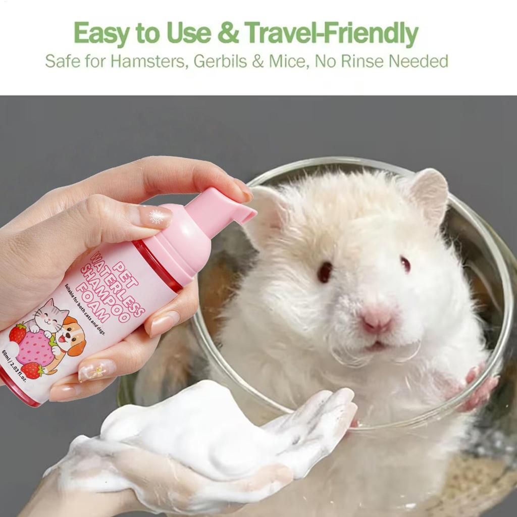 Shampoo per Conigli 60ml Mousse Detergente Senza Risciacquo per Porcellini d'India Schiuma Detergente per Piccoli Animali per Ricci Hamster Planeatori dello Zucchero