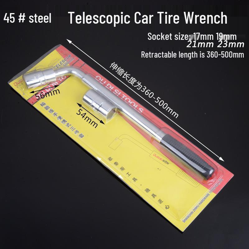 Retractable Car Tire Repair Kit with 17, 19, 21, 23 mm Wrench and Socket Tools