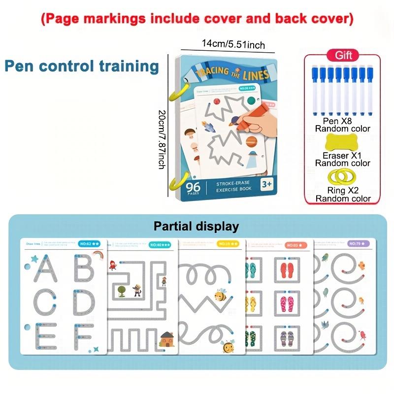 

96Pages Magic Tracking Workbook,8 Pens Educational Drawing,ConcentratioMotor Skills Development,for Christmas,Birthday Gifts