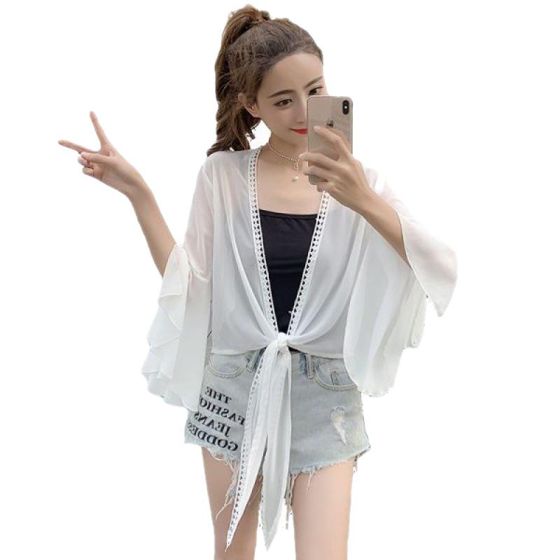 Women's Chiffon Sun Protection Cardigan - Loose, Versatile, Bell Sleeve, Trendy Outerwear