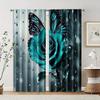 2 Pcs, Filtering Curtains (excluding Rods, Non-movable, Without Batteries) A Turquoise Rose and Butterfly for Use In Bedrooms