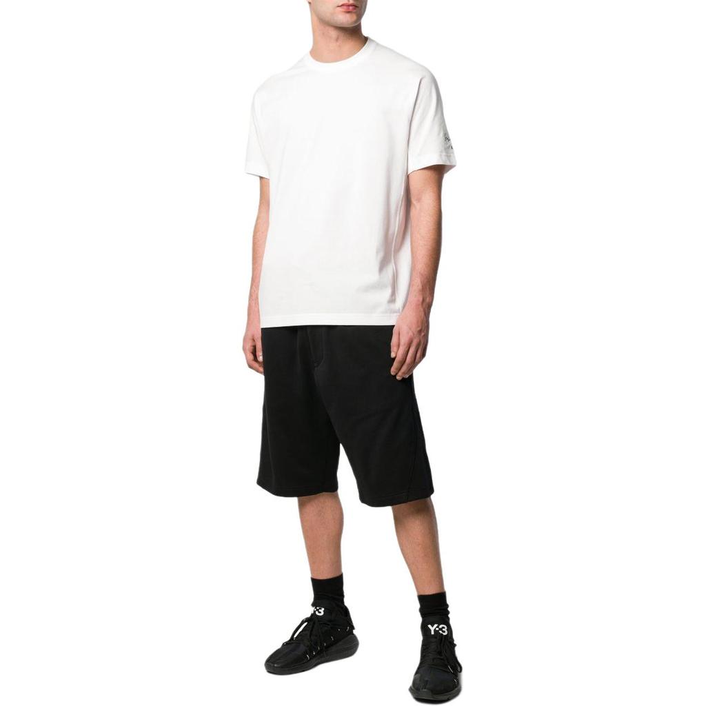 Y-3 Ärmellogo Einfarbig Rundhals-Pullover Kurzarm Regular T-Shirt Unisex T-Shirt Weiß DY7183