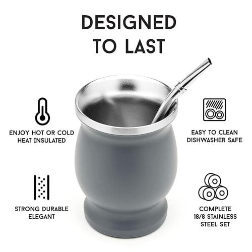 Eculcki Stainless Steel Yerba Mate Cup, Argentinean Mate Gourd, Yerba Mate Tea, Guambo, with Bombilla (Brown)