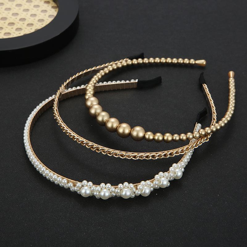 

Elegant Pearl Chain Handmade Headband for Women - Narrow Metal & Bead Design