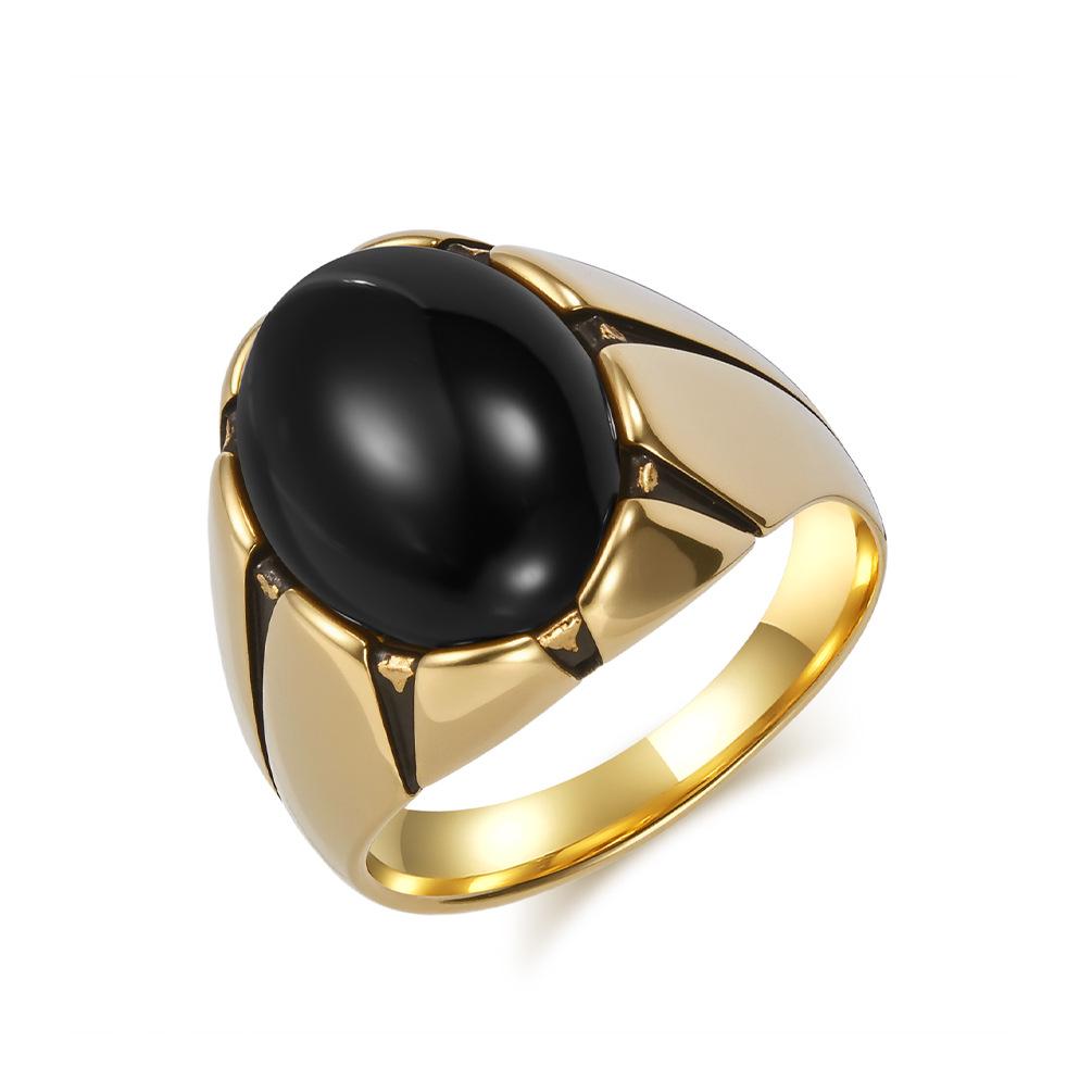 Retro Tiger Eye Titanium Steel Men's Oval Black Gem Ring