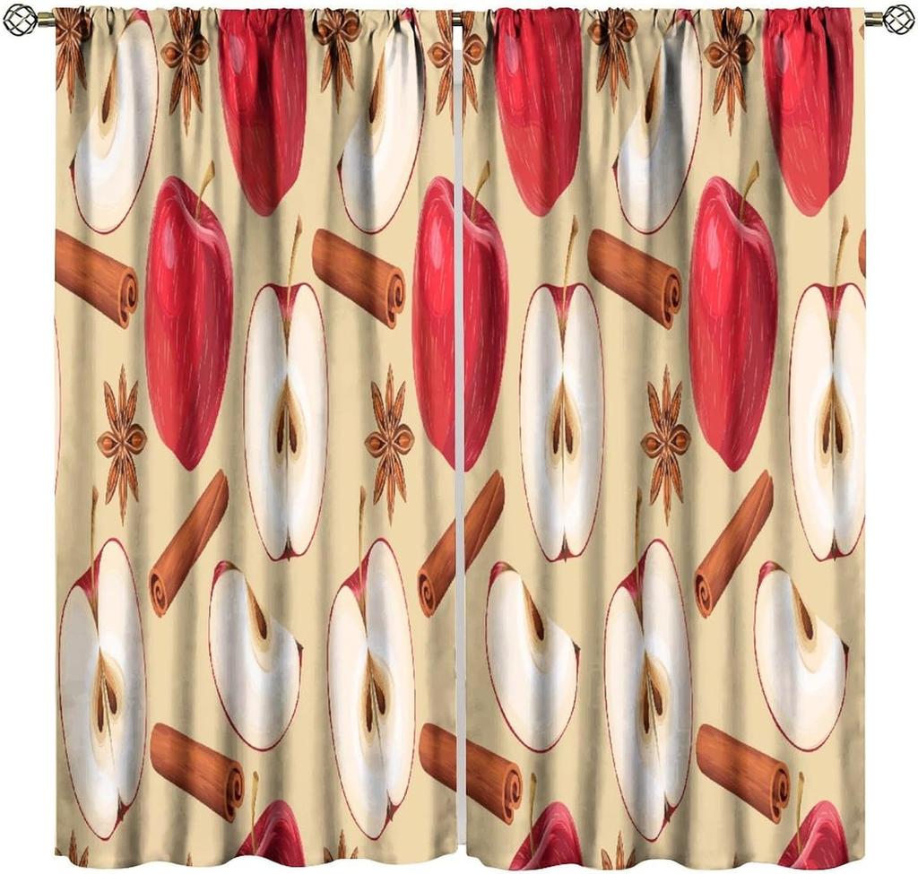 Strawberry Curtains, Vintage Rustic Colorful Bohemian Funny Butterfly Floral Leaves Fruit Seamless Pattern Drapes, Blackout Rod