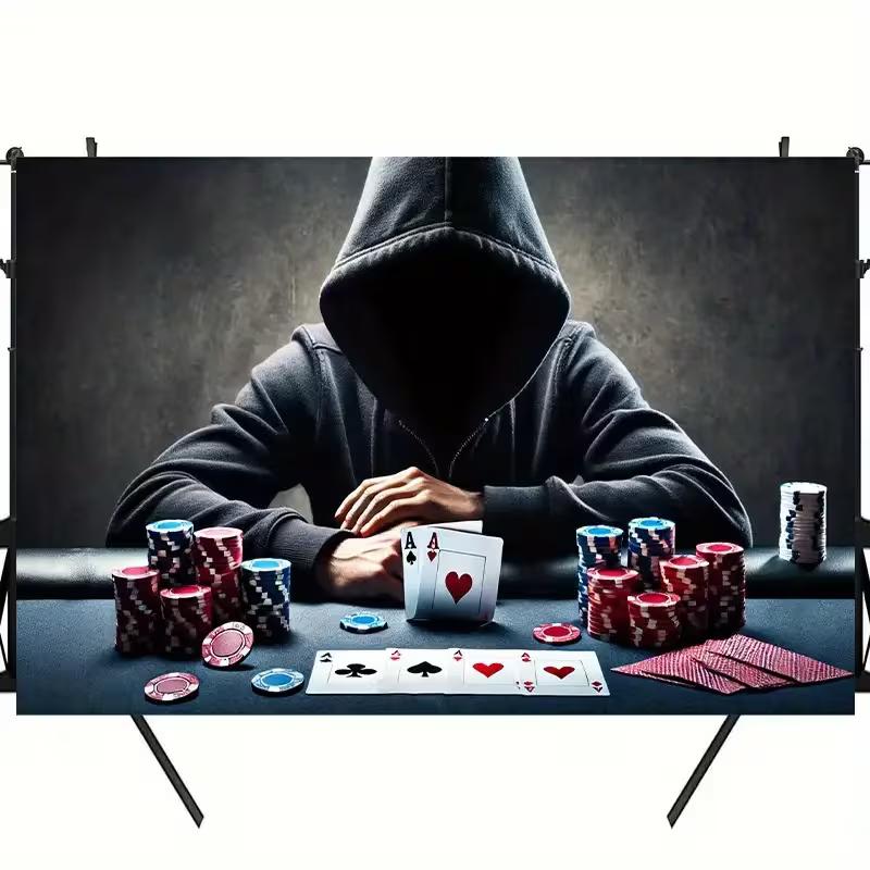 2D Casino Poker Night Backdrop, Aces Cards & Chips Theme for Party Photoshoot 47.2x31.5inch/120*80cm
