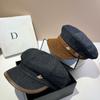 European and American Retro Soft-edged Octagonal Military Hat Fashionable Little Bee High-quality Denim Newsboy Hat Autumn New Navy Hat