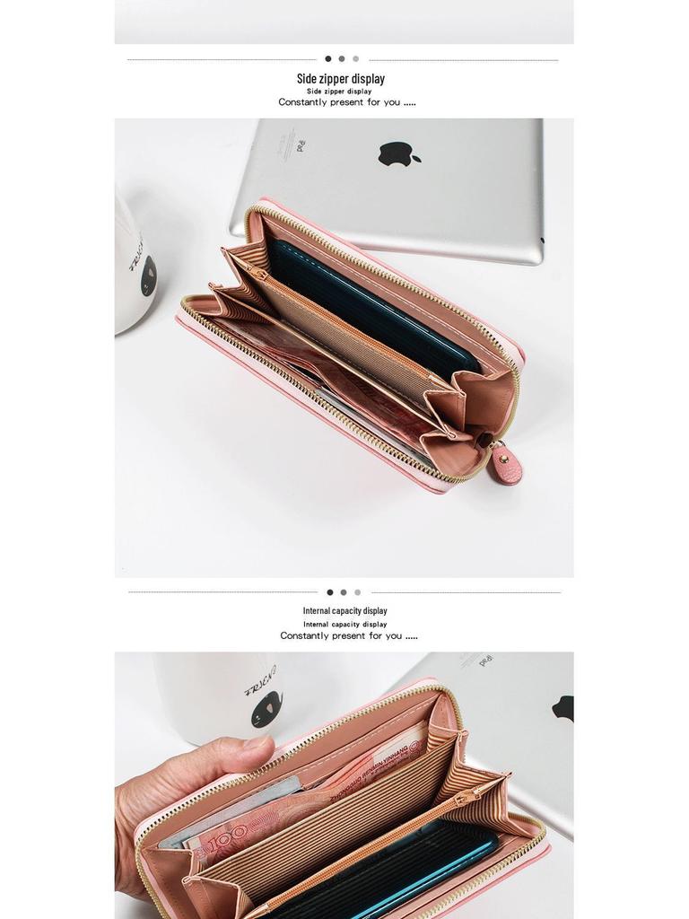 Damen Langreißverschluss-Geldbörse - Große Kapazität Multi-Kartenfach Clutch mit Lychee-Narbenmuster.