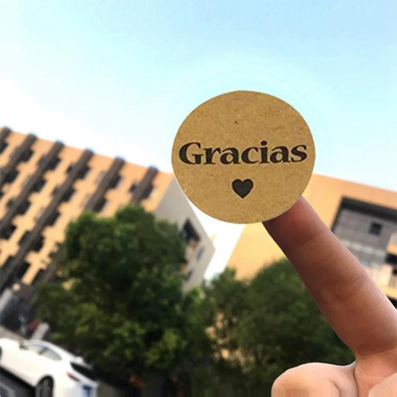 500pcs/rollSpanishGraciasThank You Stickers Envelope Sealing Stickers Baking Gift Packaging Bag Sealing Stickers Holiday Decorat