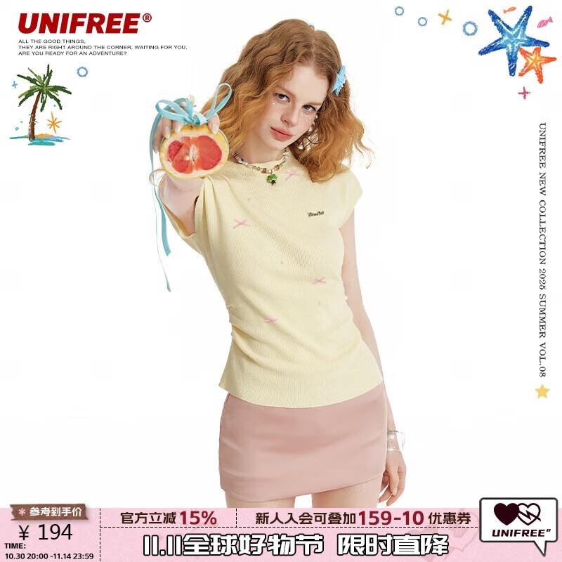 UNIFREE Diamond Bowknot Cinch-Waist Knit Top