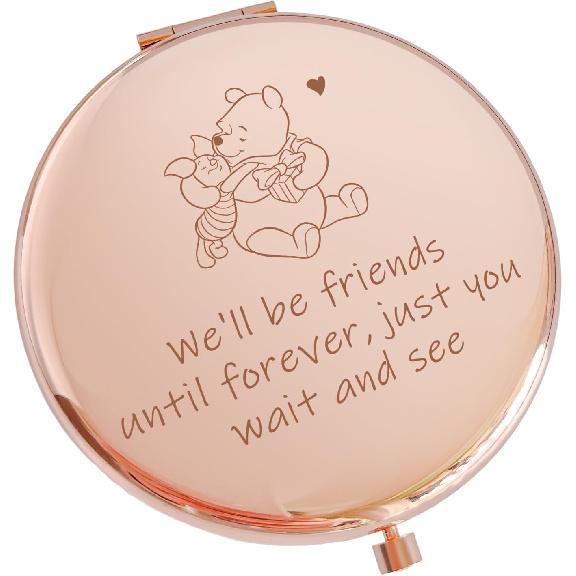 Funny Little Bear We ll be Friends Until Forever Travel Compact Pocket Makeup Mirror, Winnie The Pooh Engraved Compact Mirror for Sister Women Best