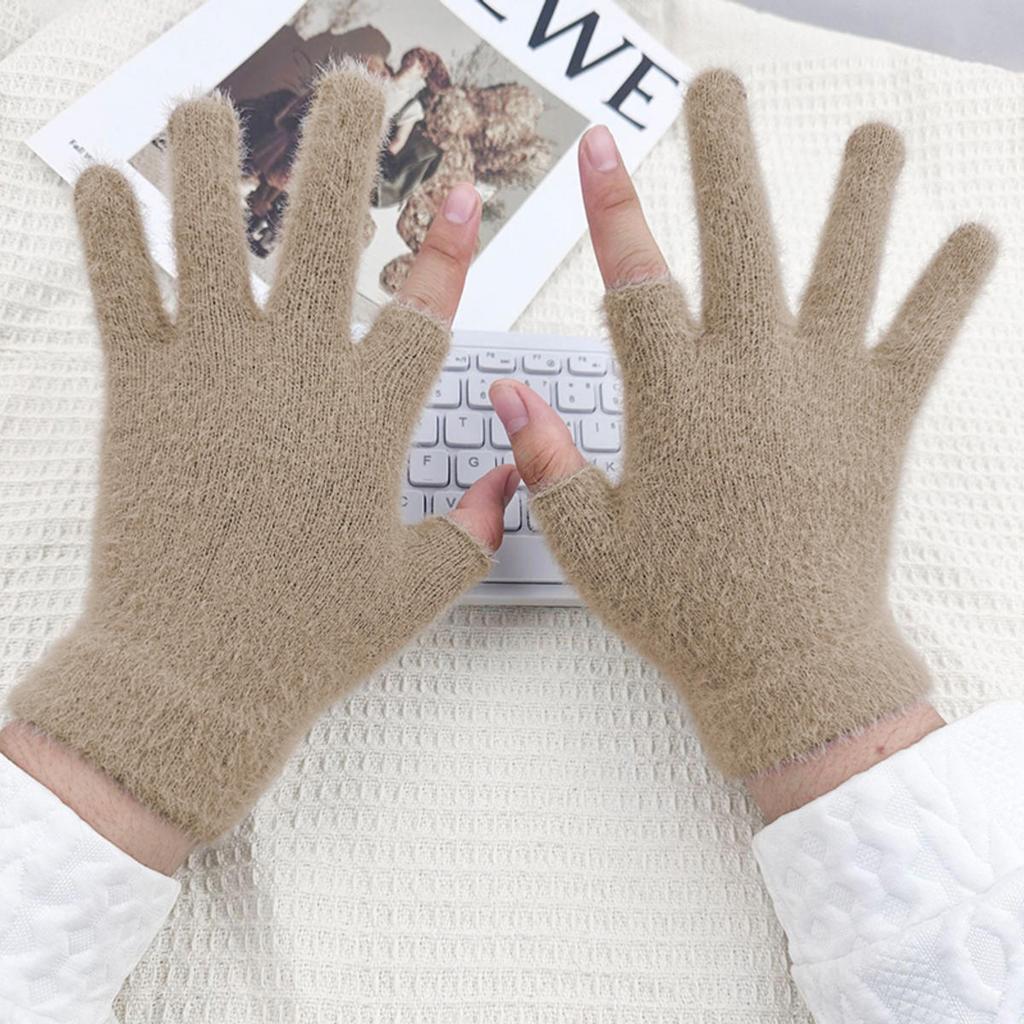 Winter Fingerless Gloves Mink Fur Knitted Gloves Sliding Screen Outdoors Cycling Solid Color Warmer Cold-proof Mittens for Men Women