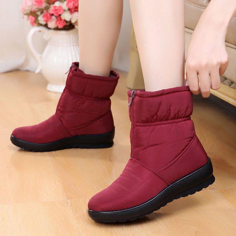 

Winter Scallop Soft Sole Snow Boots Flat Black Short Boots Women s Cotton Shoes Mom Cotton Boots Winter Versatile Warm Fashion 36 красный