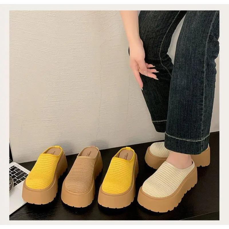 Damen Plateauschuhe Sommer Atmungsaktive Mesh-Hausschuhe Dicke Sohle Zum Hineinschlüpfen Bequeme Lässige Outdoor-Sandalen Rutschfeste Clogs
