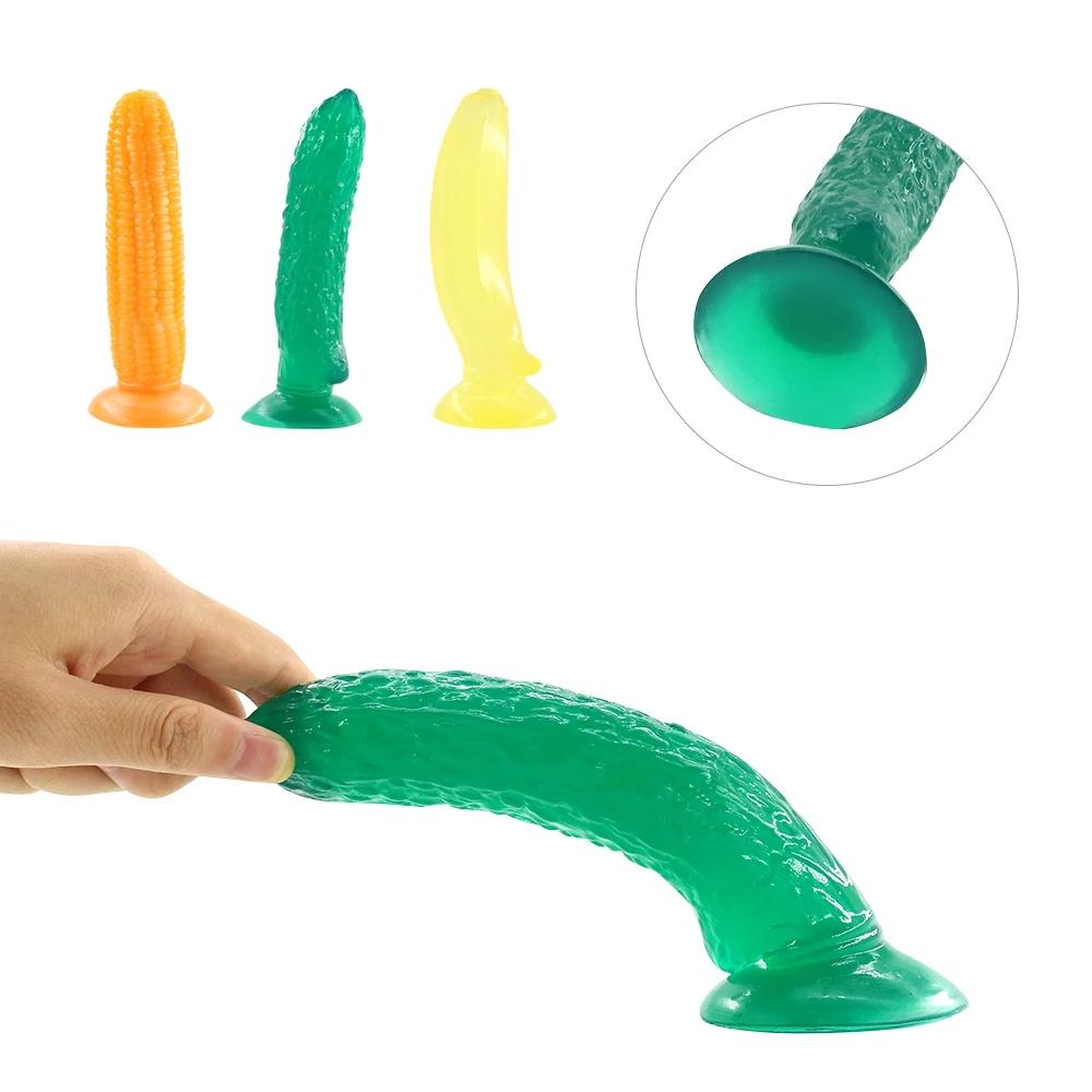 Realistic Dildo TPR Suction Cup Artificial Cock Cucumber Corn Shape Banana Penis Sex Toys for Woman