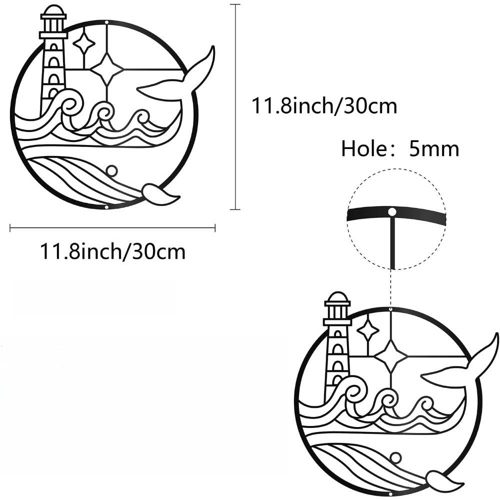 

Whale Black Metal Wall Sculpture Round Lighthouse Sign Hanging Ornament for Home Bedroom Garden Decor Housewarming Gift