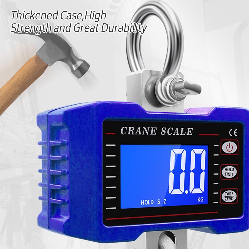 Digital Hanging Scale with Remote Control 1000kg/ 2204lbs Portable Hvy Duty Crane Scale LCD Backlight Industrial Hook Scales Unit Change/ Data Hold/ T