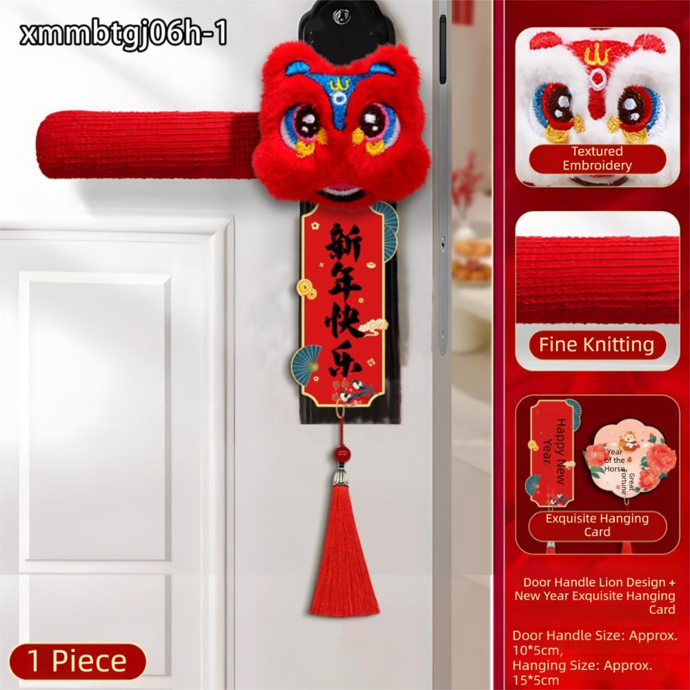 2026 New Year Door Knob Cover Anti-Static Handmade Door Knob Protector Antifreeze Hands Anti-Collision Lion Dance Pendant