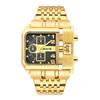 Oulm Gold Large Dial Men'S Watch Steel Belt Calendar Square Quartz Men'S Watch Casual Wind Wrist