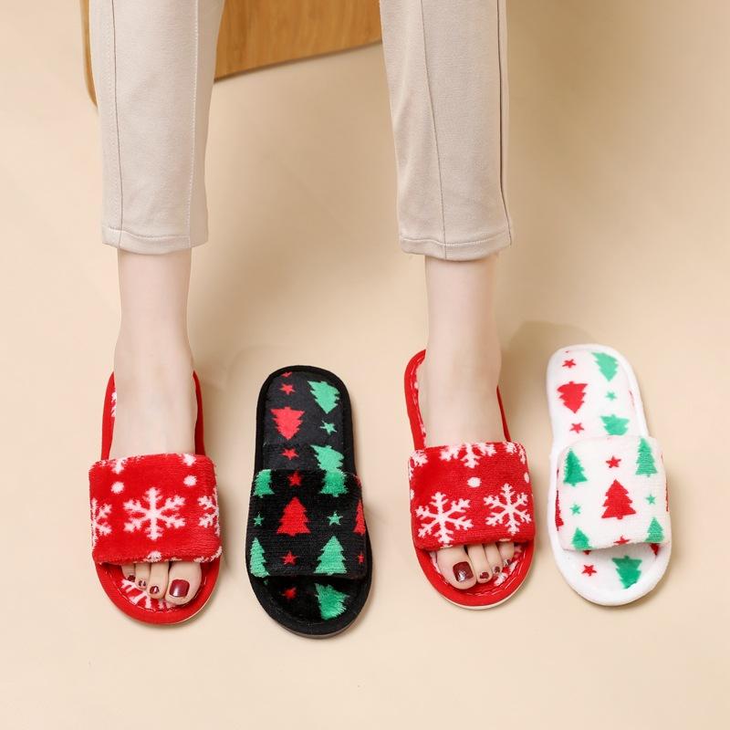 Christmas Tree Slippers, Hairy Slippers, Women's Outdoor Wear, Winter New Style, Plush Air Conditioning Room, Lazy One Line Cotton Slippers