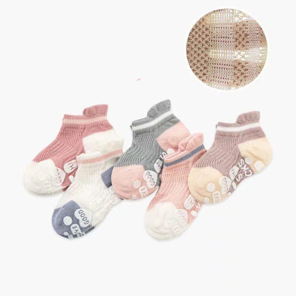 5Pairs Short Tube Baby Floor Socks Letter Toddle Walking Socks Kawaii Kids Ankle Sock  Streetwear