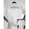 European Size 1pc Men's Oversized Drop Shoulder T-Shirt with Champagne Print - Loose Fit Short Sleeve Round Neck Tee