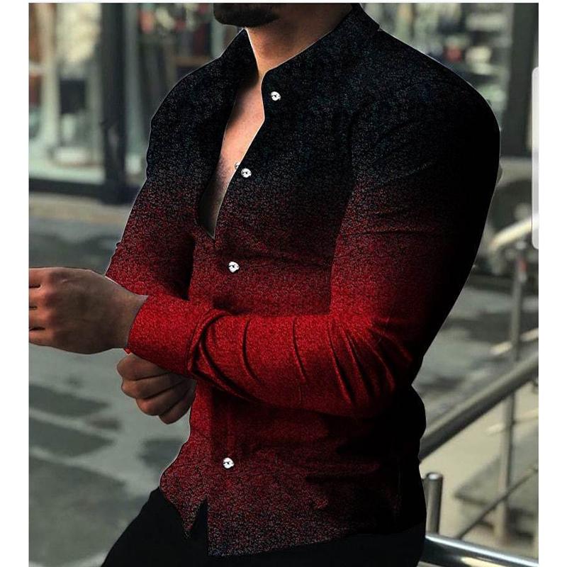 Men Ombre Gradient Tone Slim Long Sleeve Shirts S