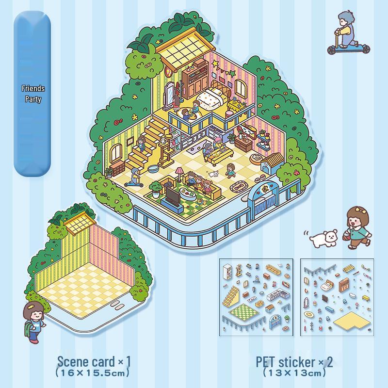 Cute 3D Cartoon Cottage Landscaping Stickers for Collage Journals