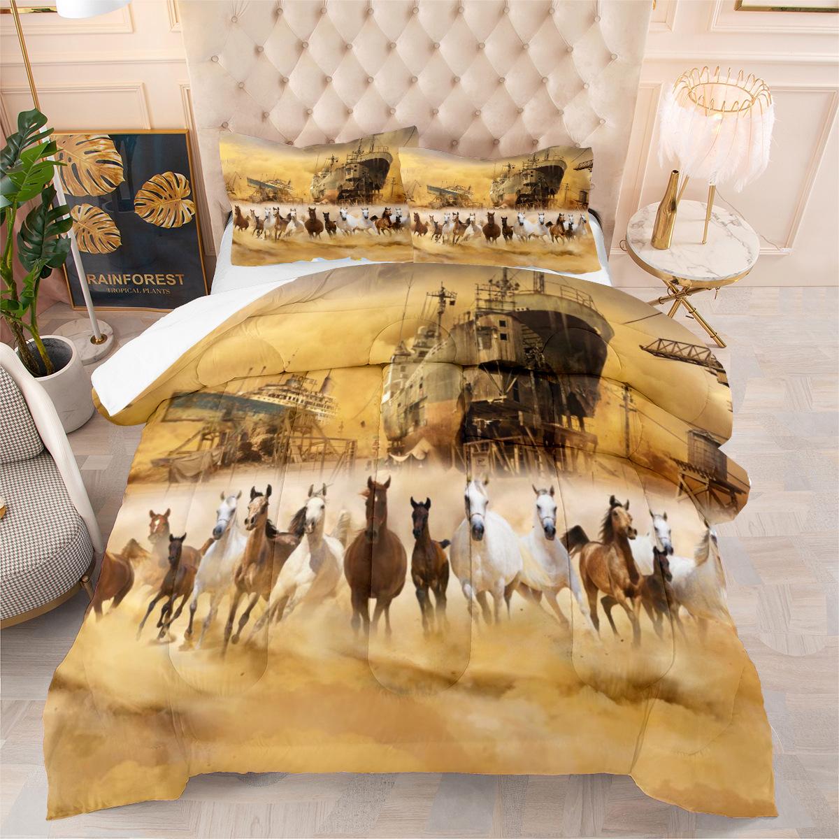 

Feather Silk Cotton Quilt Lion Animal Colorful Quilt Core Quilt Cover Three-piece Set 172*218cm
