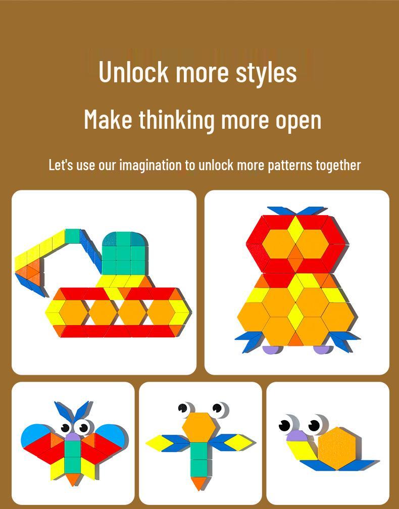 Double-Sided Wooden Magnetic Puzzle & Drawing Board: Tangram & Geometric Building Blocks for Kids' Education