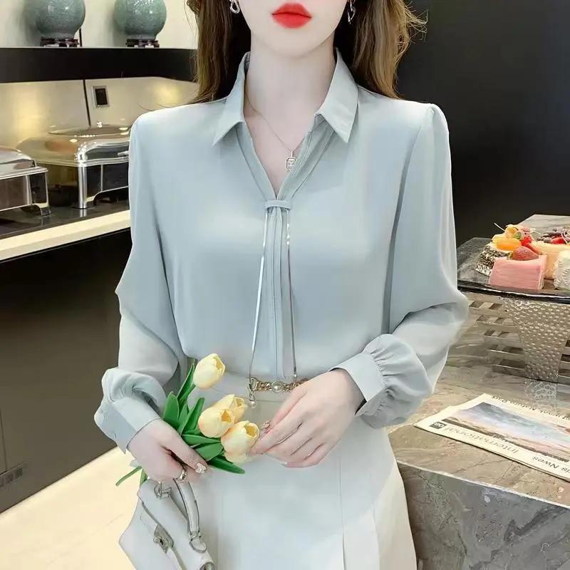 Fashionable Long-sleeved Shirt Women Autumn New Loose Temperament Design Polo Collar